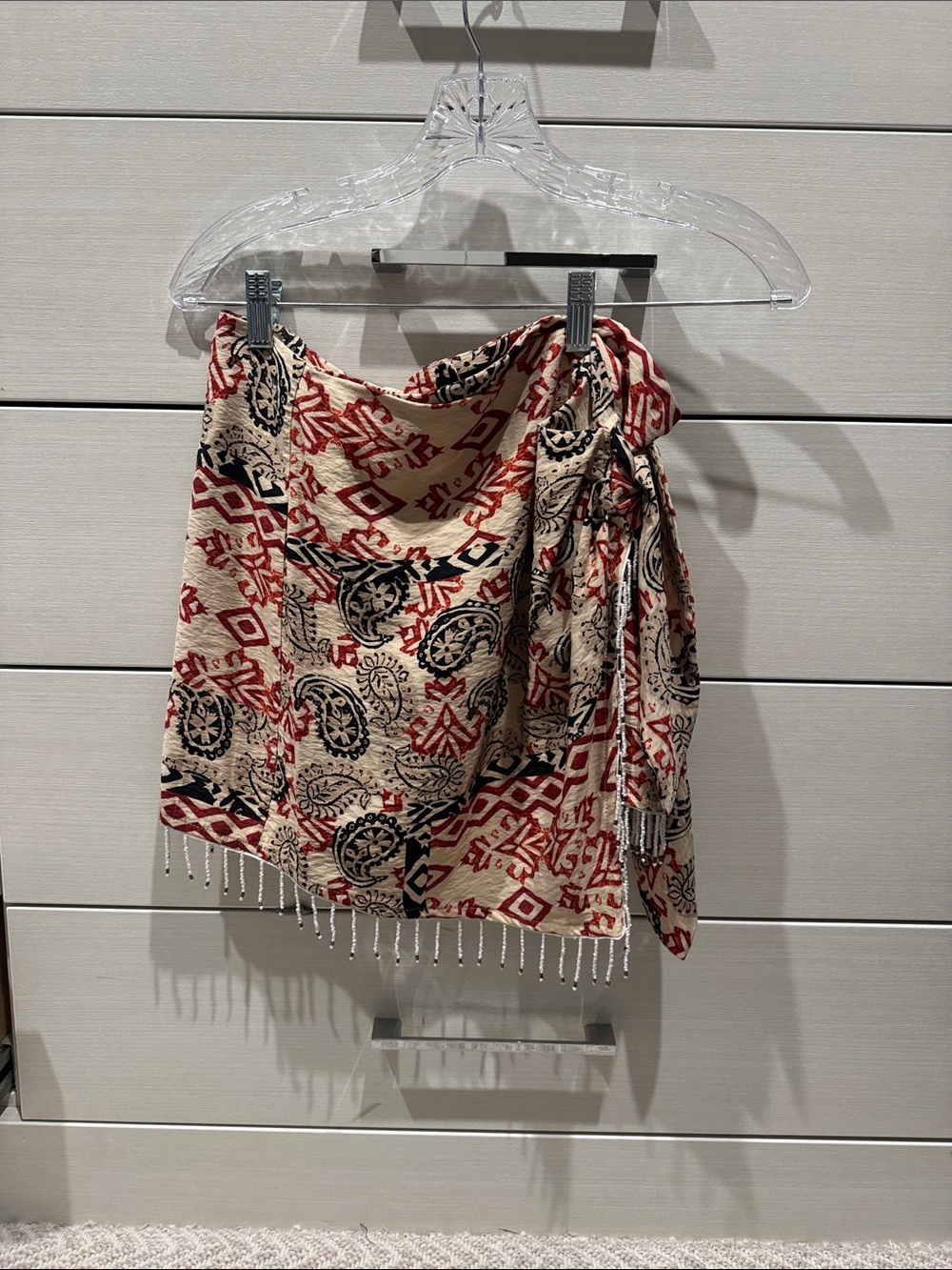 Zara Beige Skirt with Red and Black Print